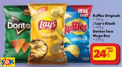 RUFFLES ORİGİNALS 193GR/LAY'S KLASİK 193GR/DORİTOS TACO MEGA BOY 218GR RUFFLES ORİGİNALS 193GR/LAY'S KLASİK 193GR/DORİTOS TACO MEGA BOY 218GR